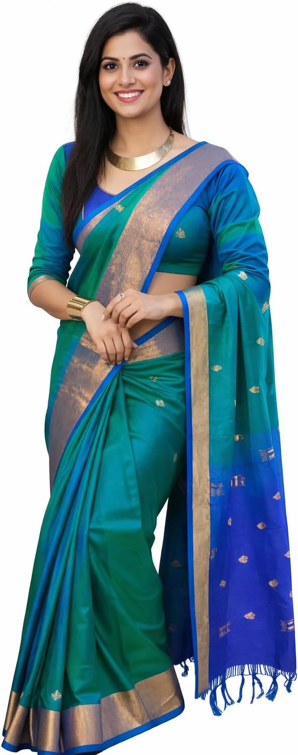 Women's Kanjivaram Soft Silk Saree With Blouse Piece 6.3metres (Rama Green)