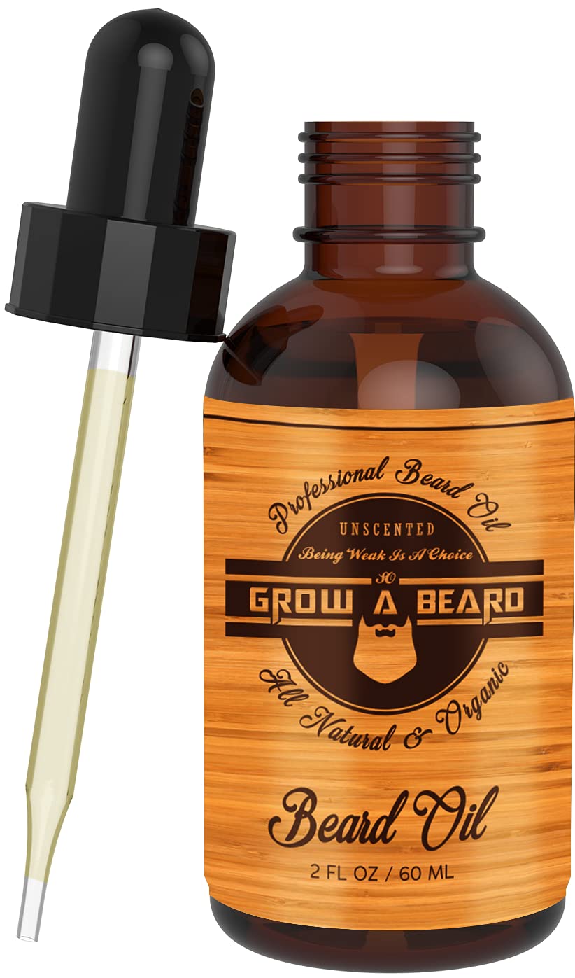 Beard Oil For Men Unscented [Upgraded 2oz], Natural Moisture & Softener From Jojoba & Argan Oils Non Greasy, Mens Beard Growth Oil for Styling, Black Mustache, Father Husband Son Gift