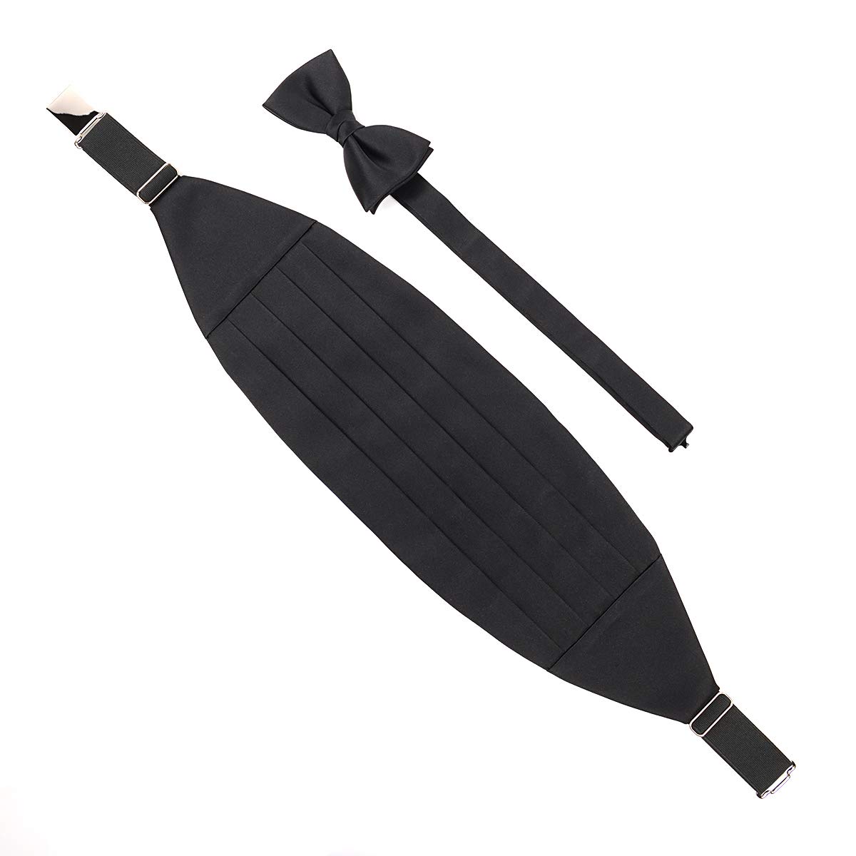 Bow tie and cummerbund set silk fabric black cms-101-g