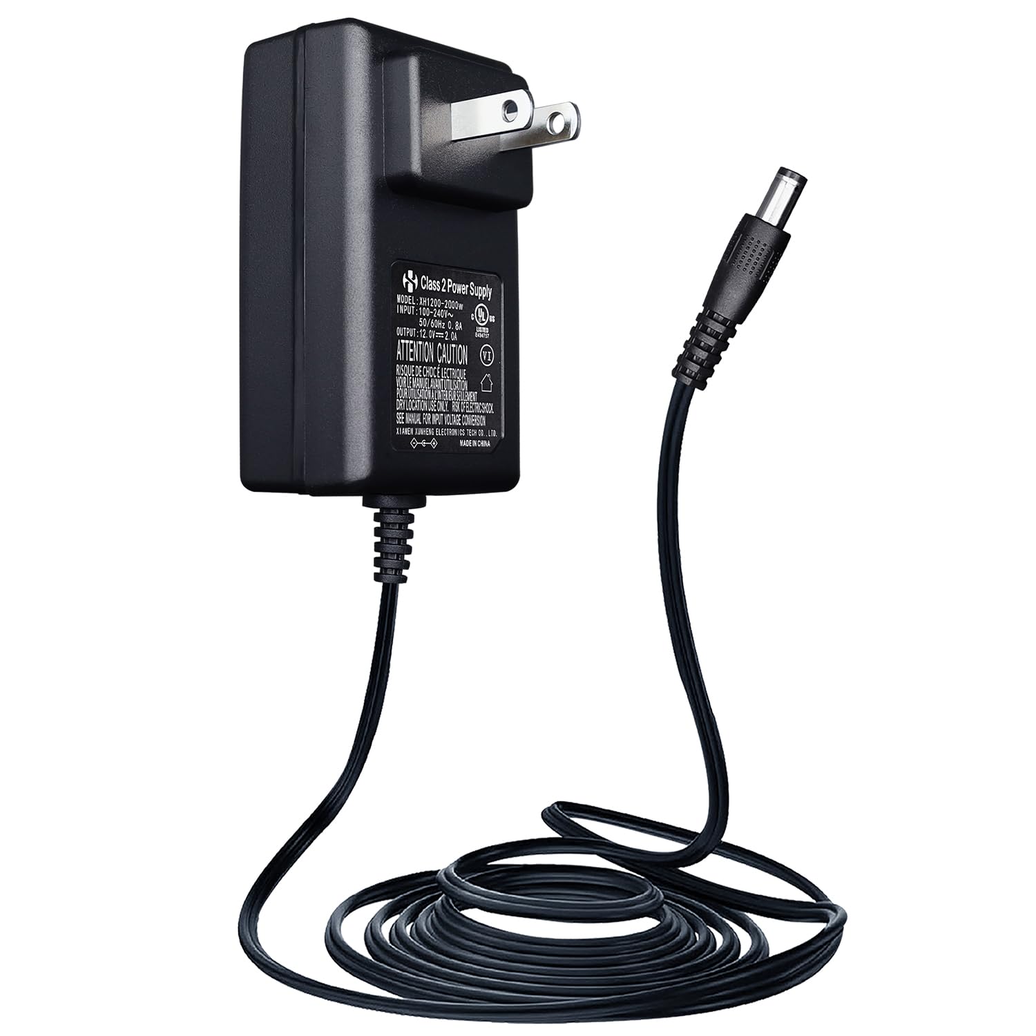 UL Listed 12V 2A/2000mA 6ft Long Cord Power Supply Adapter, 24W AC to DC Switching Adapter Replacement Power Cord for CCTV Camera, DVR, NVR, LED Strip