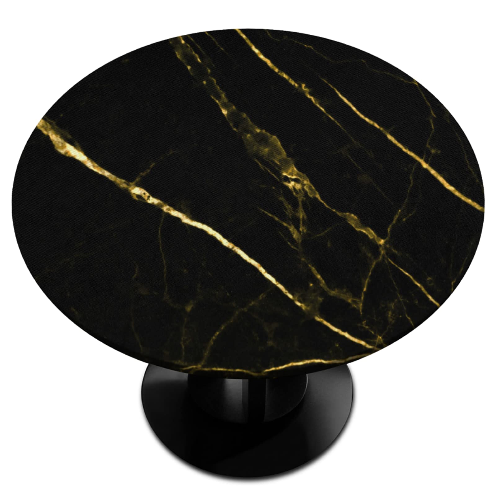 AUUXVA Round Table Cloth Gold Black Marble Fitted Round Tablecloth with Elastic, Polyester Washable Table Cover for 36-42In Diameter Patio Table Party Holiday Home Decor