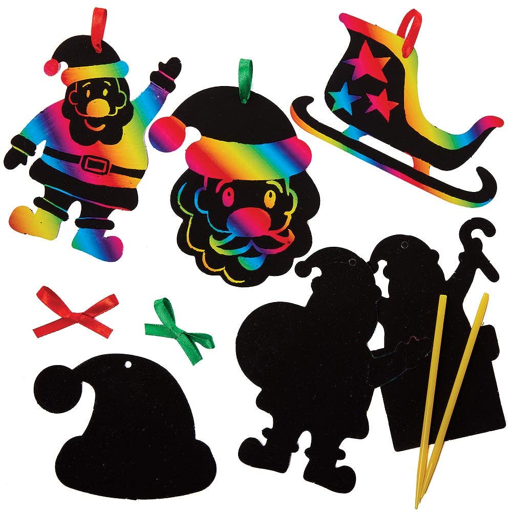Baker Ross Weihnachtsmann Kratzkunst Dekorationen 12 Stück