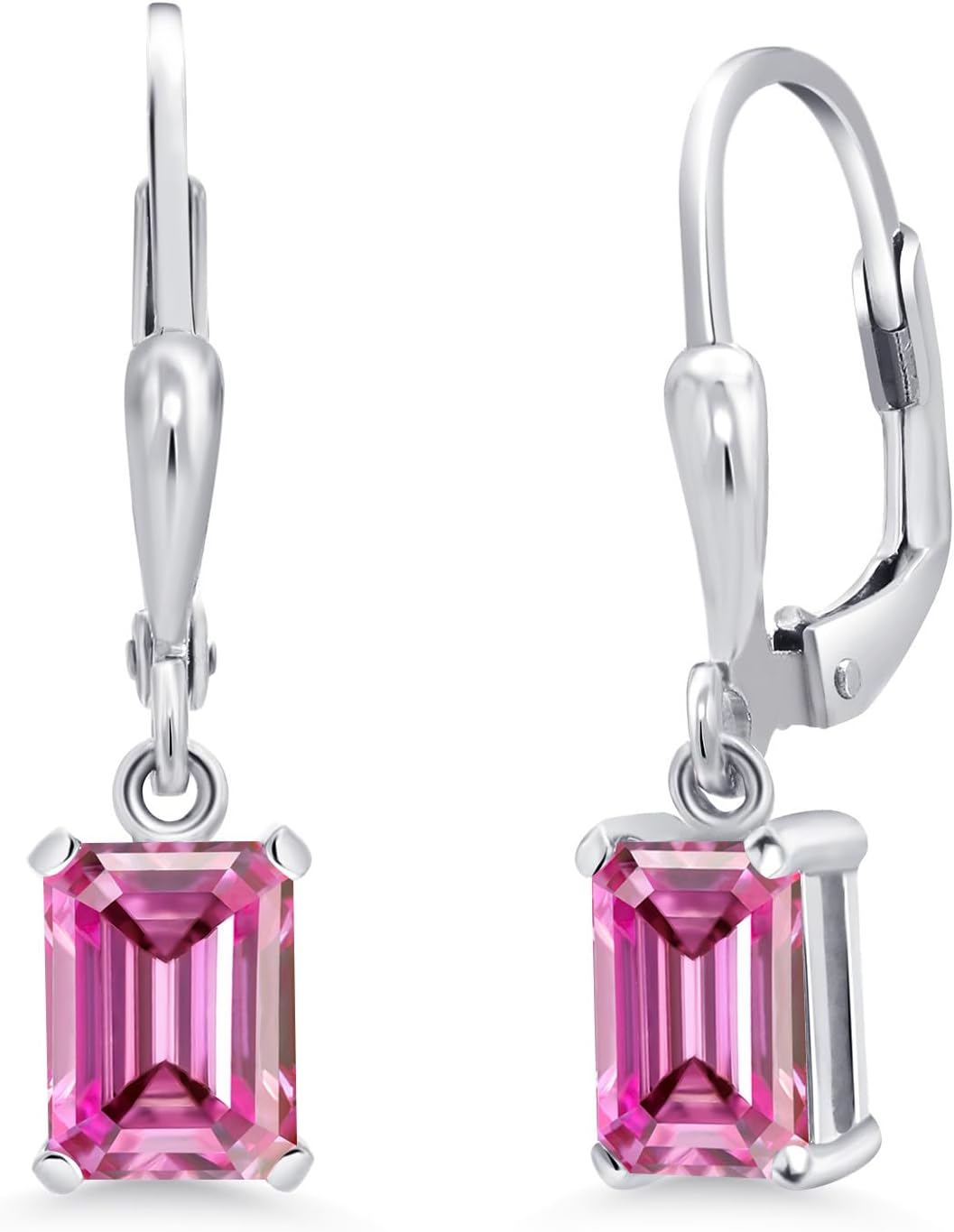 Gem Stone King Drop Dangle Leverback Earrings for Women | 925 Sterling Silver | Gemstone Birthstone | 7X5MM Emerald Cut | Fine Jewelry Gifts for Her Mom Women Wife