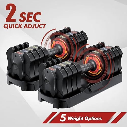 Miniatura 2 de Adjustable Dumbbell Set 22.5LB Total - Quick-Change Weight Plates with Ergonomic Handles and Storage Tray for Home Fitness Workouts