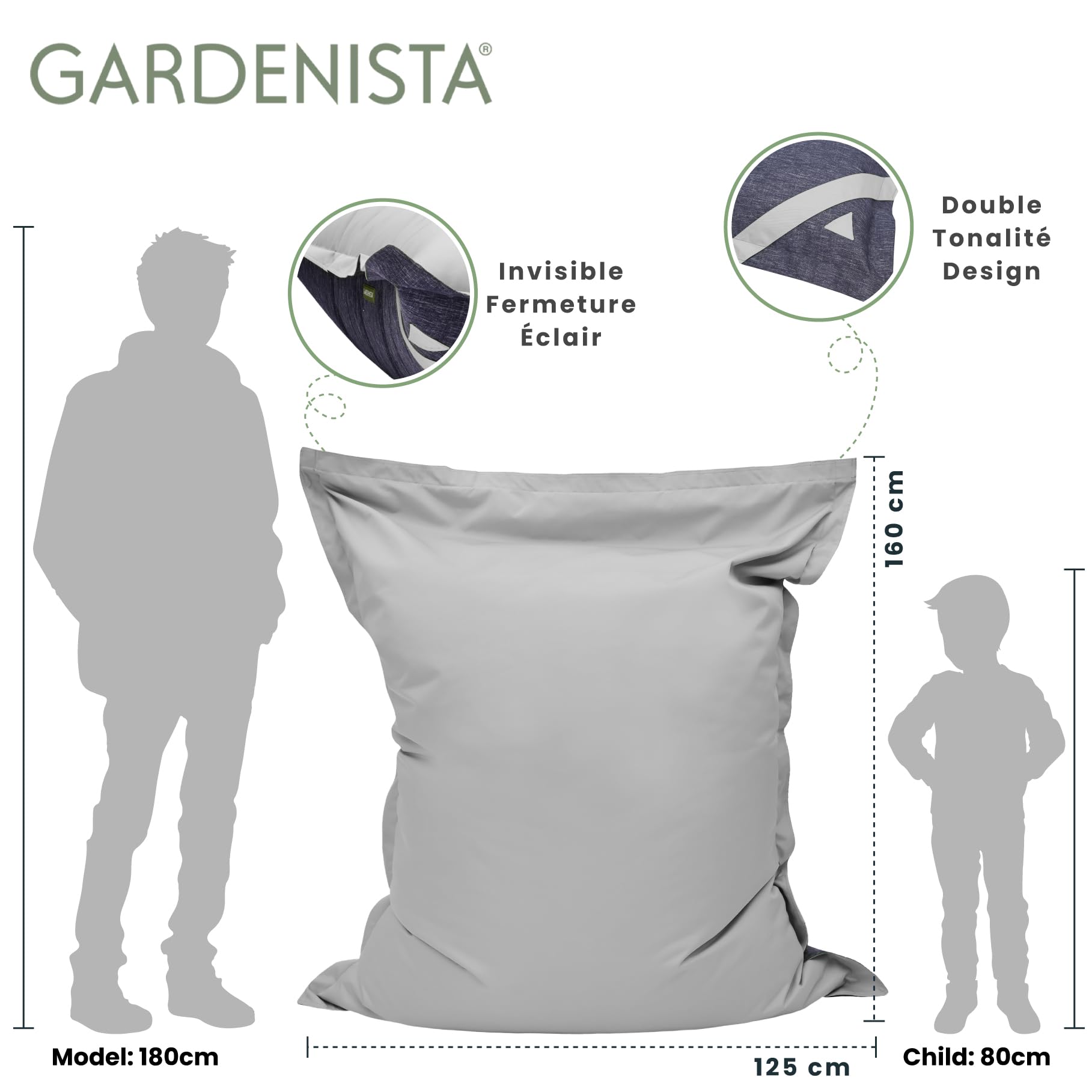 Gardenista Garden XXL Pouf | Pouf Enfant & Adulte pour Intérieur et Extérieur | Siège Confortable pour Adulte Protégé Contre Les UV | Résistant aux intempéries et à l'eau - Matériau Durable (Gris)