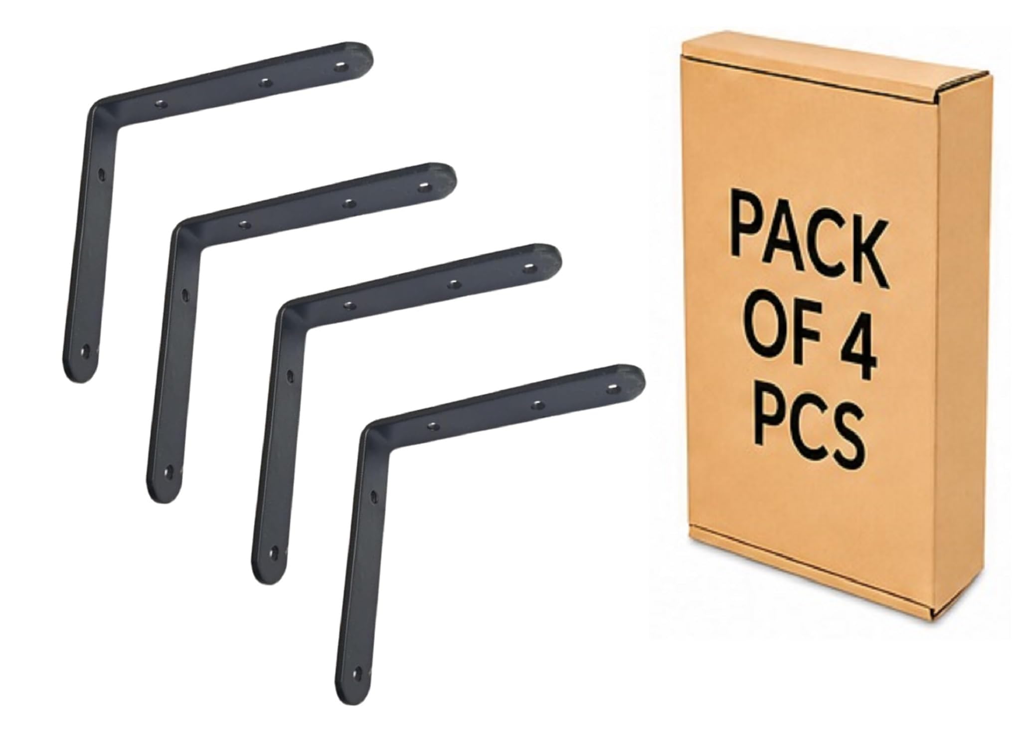 Q1 Beads 4 Pack Metal 4 x 4 inches Heavy Duty 30 Kgs. Load Capacity L Clamp Angle Bracket L Bracket for Wall Shelf,Rack, Home,Shop, Showroom (4 x 4 Inches, Black Powder Coated)-image-19