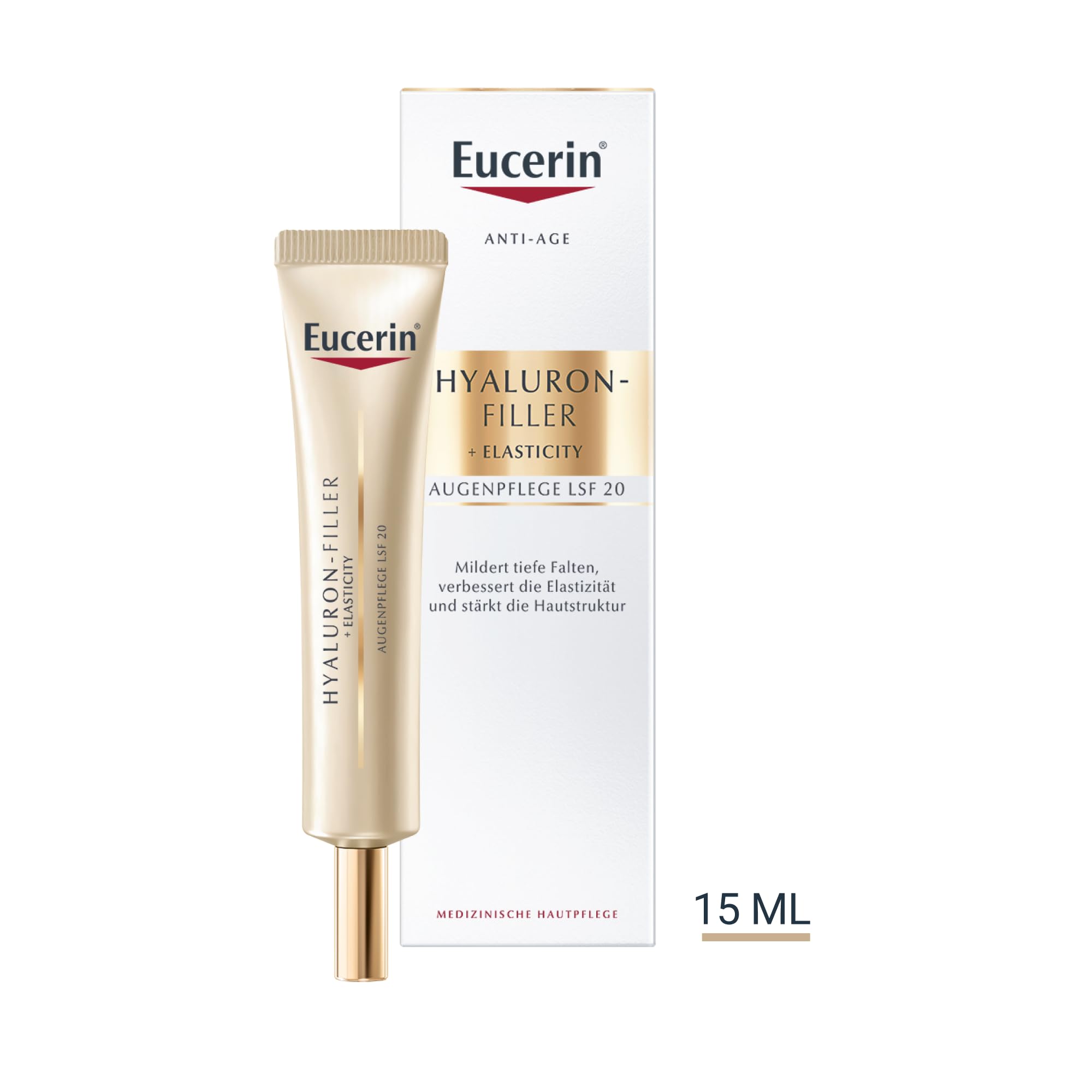 Eucerin Hyaluron-Filler + Elasticity Augenpflege LSF 20 15 ml, Anti-Age Augencreme strafft die Augenpartie und hellt dunkle Augenschatten auf, Formel mit Hyaluronsäure und Kollagen