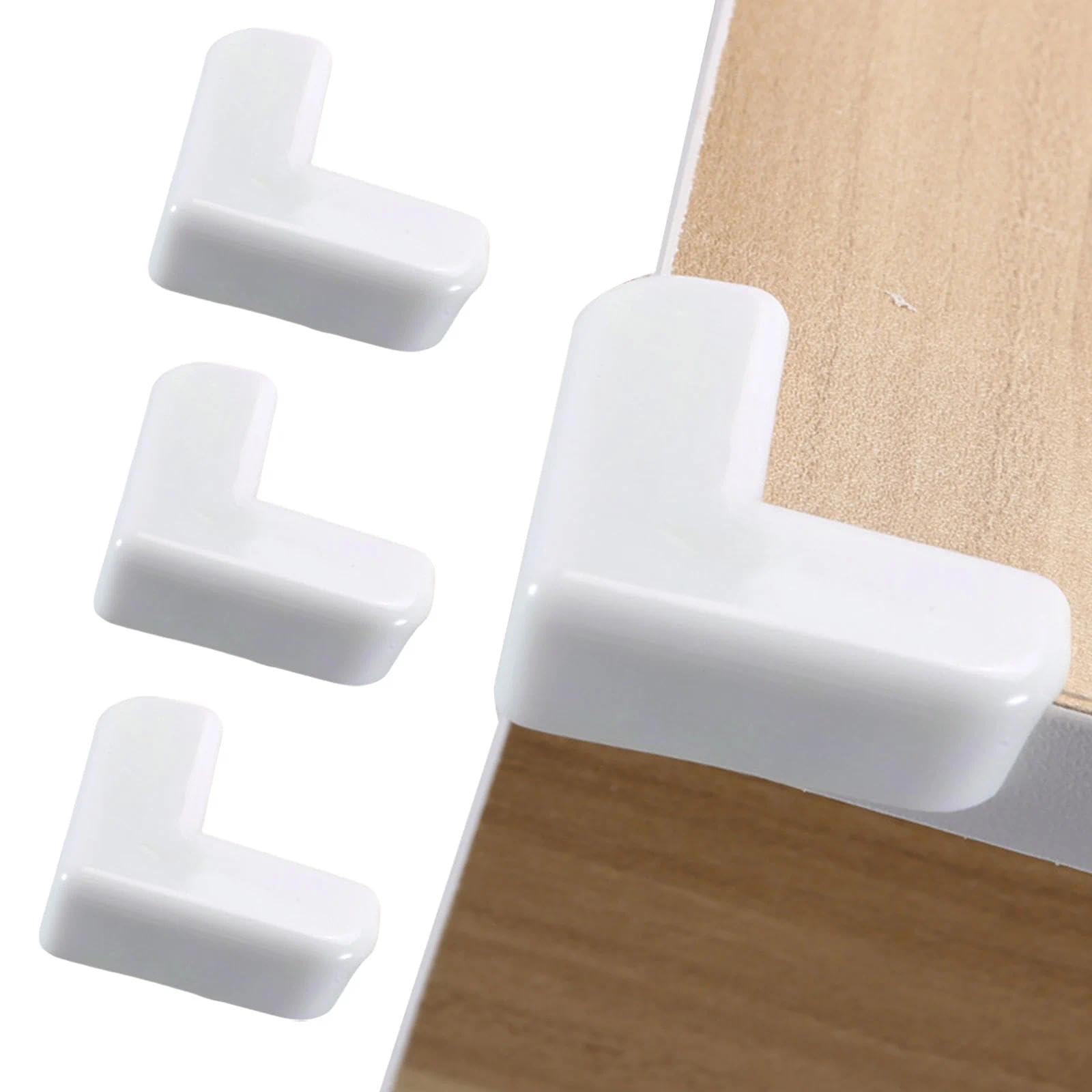 4-Pack White Corner and Edge Protectors - Self-Adhesive Bumpers for Furniture, Desks and Tables, Shock-Absorbing Guards for Home and Office Use