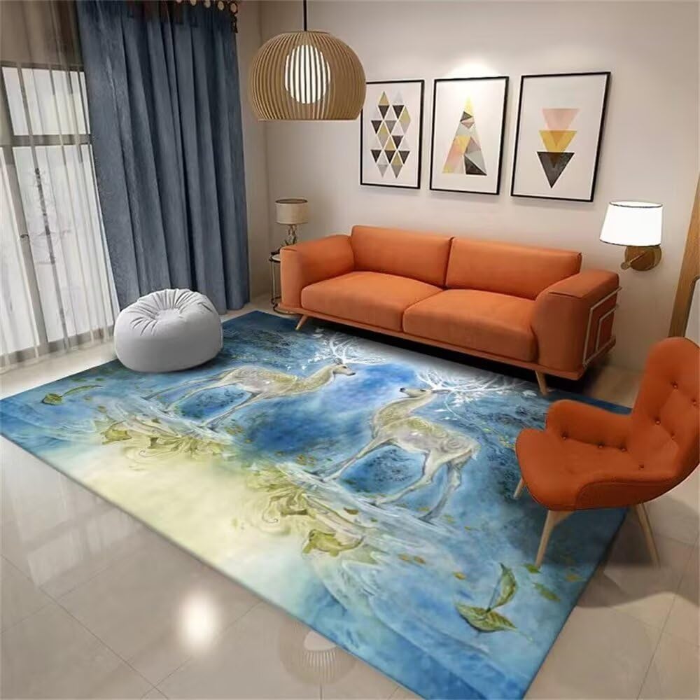 Tapis enfant bleu 100x150cm doux pour chambre de fille et ado