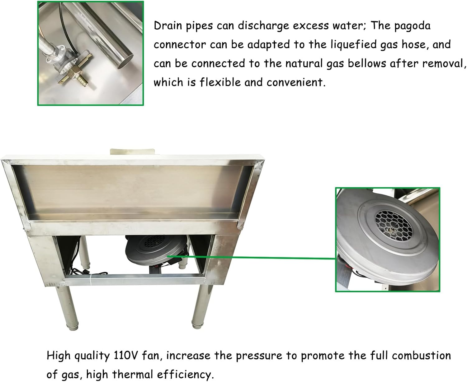 Commercial High Fire Stove 110V 120W Single Head LPG and Natural Gas Burner Stainless Steel Gas Wok Stove with Baffle 12.2" Furnace Head Diameter 0.59" Air Inlet Aperture