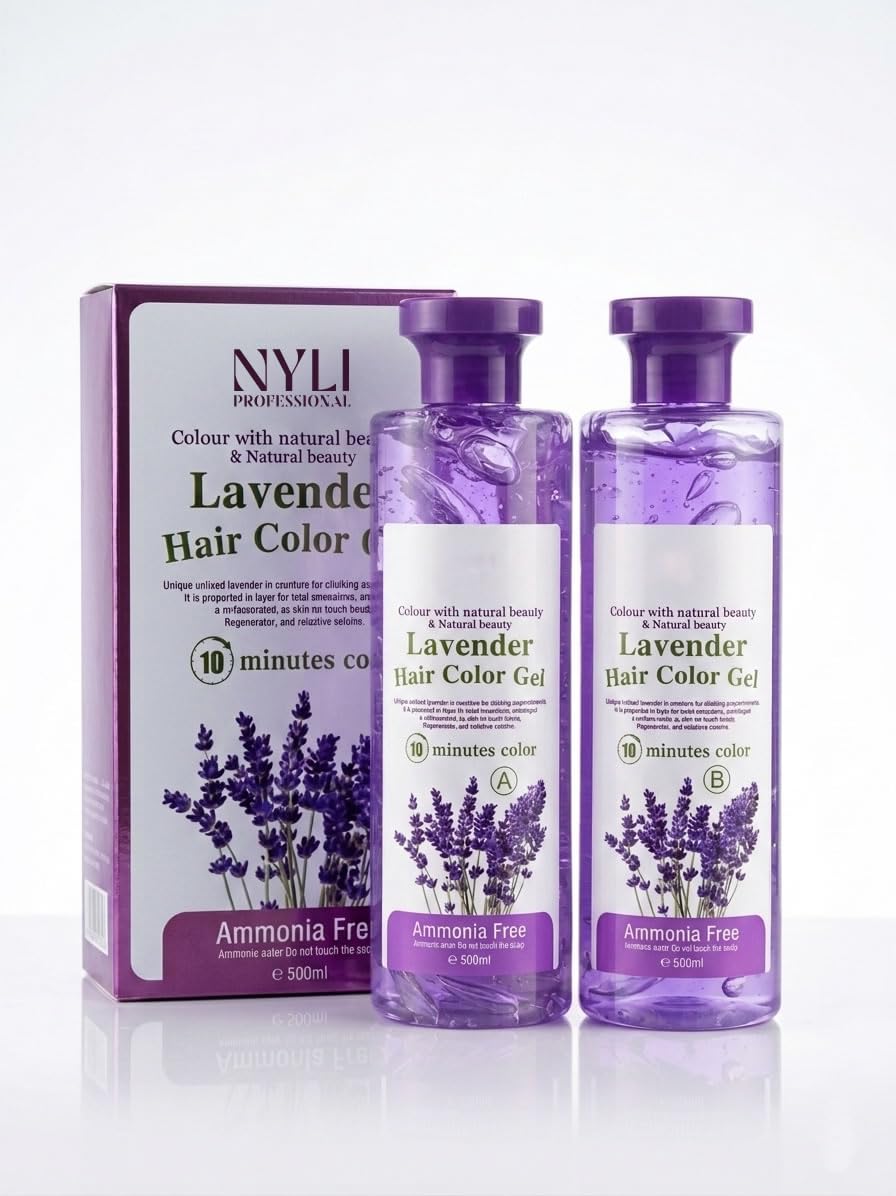Lavender Hair Color Gel - Natural Black - Ammonia Free Dye for Hair and Beard | 10-Minute Instant Color for Rough & Frizzy Hair | Scalp Protection Formula | Suitable for Men & Women 2*500ml (Lavender 500 ml)-image-38