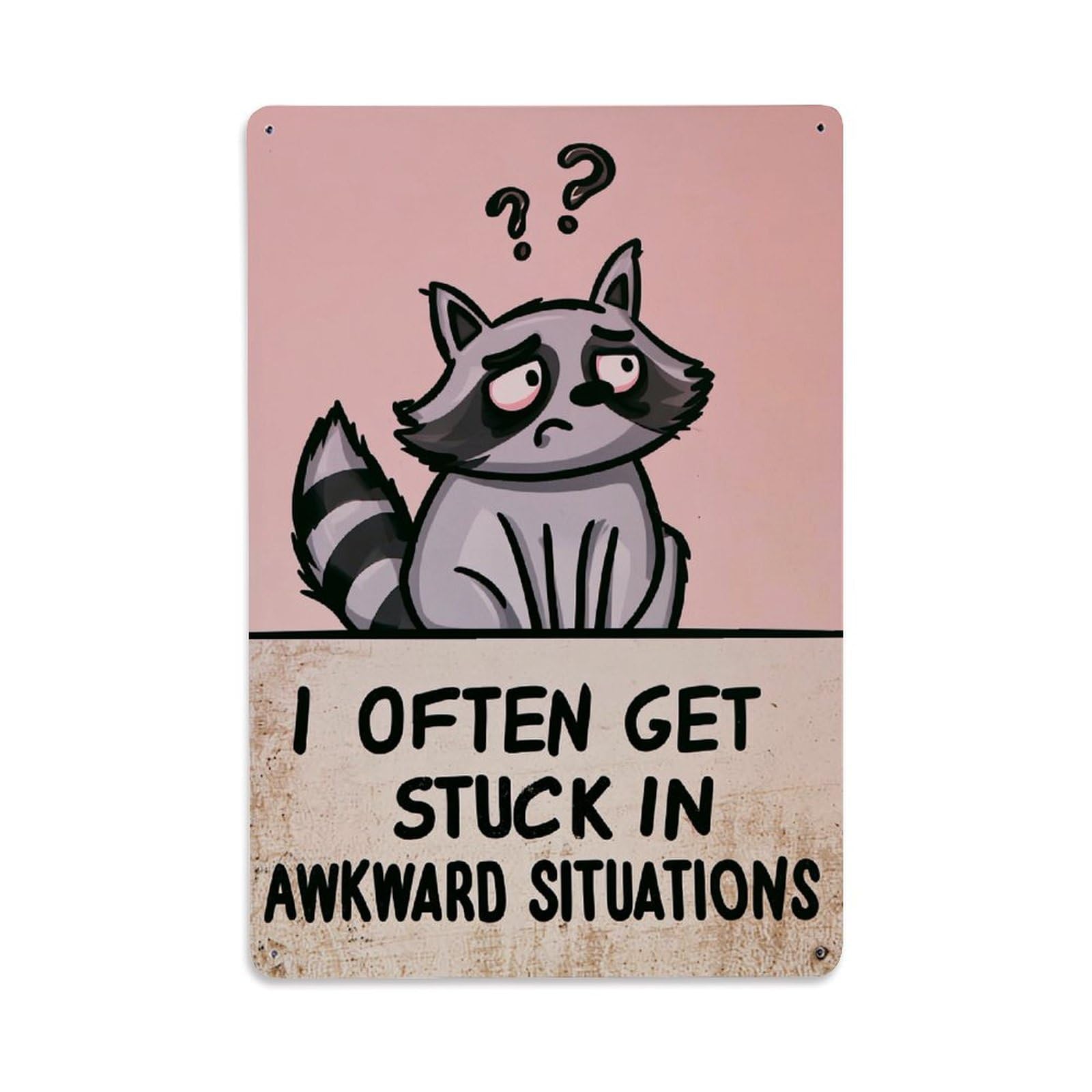Jdfenggu Vintage Raccoon With Question Marks Above Head Retro Metal Tin Sign, Decor Art Poster For Bar, Home, Man Cave, Kitchen, Laundry Room Gift 8X12inch