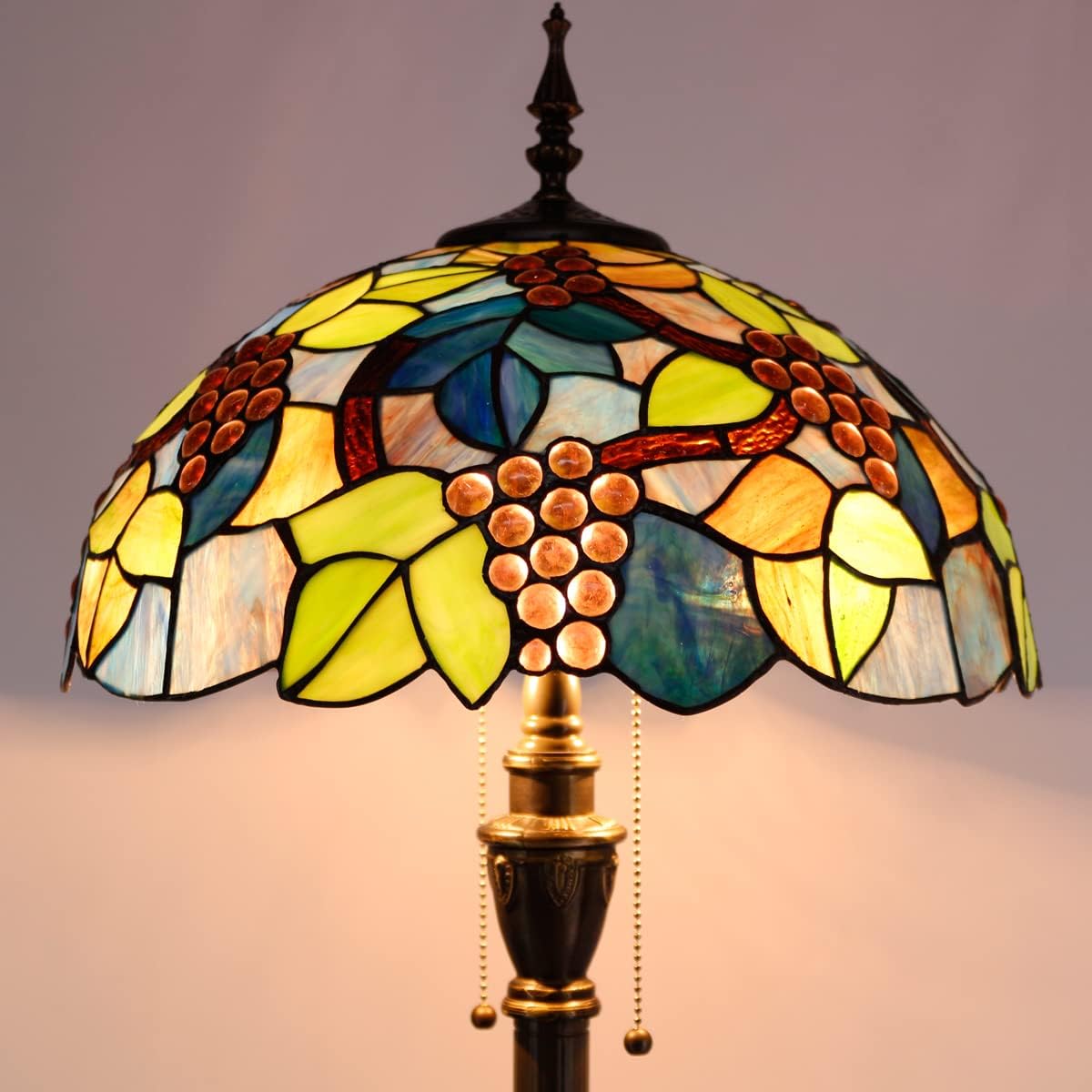Tiffany Floor Lamp Stained Glass Lamp Standing Reading Light 16x16x70 Inch for Living Room (Amber Grape)