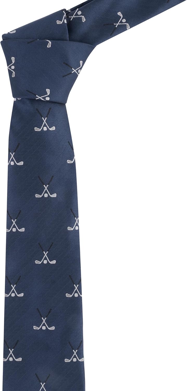 King & Priory Golf Clubs Navy Blue Herringbone Embroidered Tie
