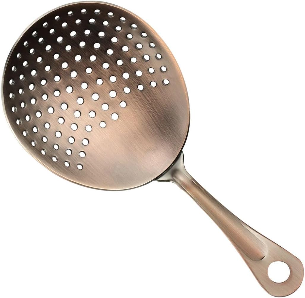 Soro Essentials- 6-3/8” Stainless Steel Julep Strainer Antique Copper- Cocktail Strainer Bar Strainer Spoon for Cocktail Shakers Mixing Glasses Cocktail Drinks Home Bar Restaurants