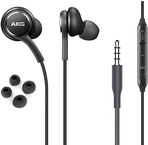 OEM Earbuds Stereo Headphones for Samsung Galaxy S10 S10e Plus A31 A71 Cable - Designed by AKG - with Microphone and Volume Buttons (Black)