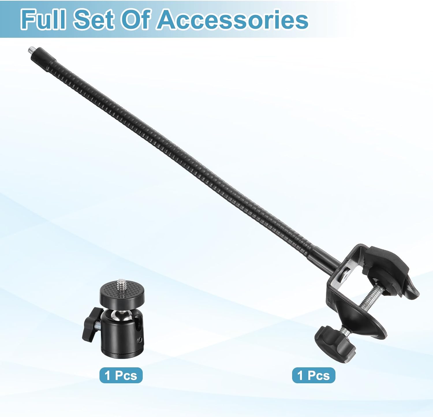 PATIKIL Flexible Gooseneck Arm Clamp, 1/4" Male Thread 11.8" Flexible Gooseneck with Ball Head Stand Tripod Universal C-Clamp for Camera Phones Camcorder Light, Black (Style 10)