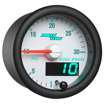 MaxTow Match 30 PSI Fuel Pressure Gauge Kit for Dodge Ram 5.9L 6.7L Cummins 3rd Gen Diesel Truck - Includes Electronic Pressure Sensor - Double Vision Display with Analog & Digital Readouts - 2-1/16"