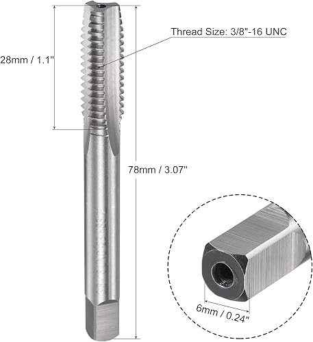 Miniatura 2 de uxcell Macho de roscar para fresado de roscas 38"-16 UNC, máquina de mano izquierda HSS (acero de alta velocidad) 6542 sin recubrimiento 3 flautas