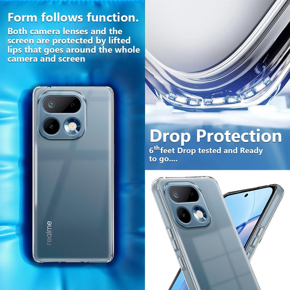 Image of Fashionury Crystal Clear Case for Realme 16 Pro 5G | Yellowing Resistance | Transparent TPU Silicone | Raised Camera Lips | Slim Transparent Cover