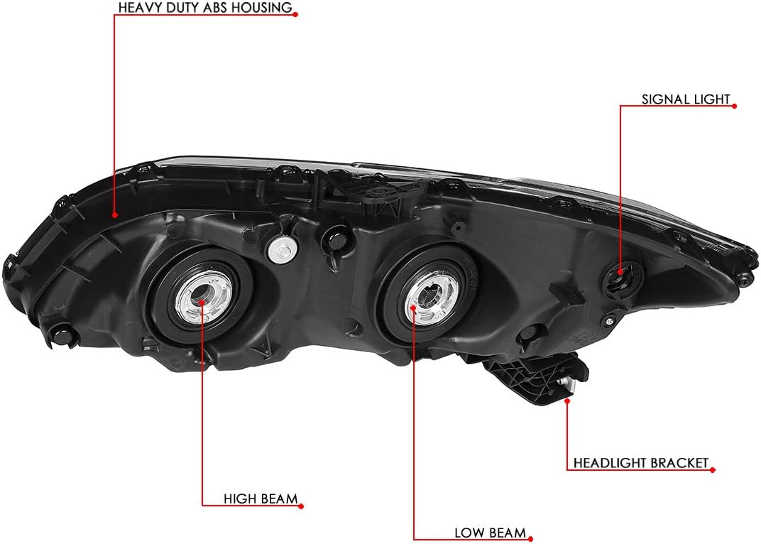DNA MOTORING HL-OH-HC12-BK-CL1 Black Housing Headlights Replacement For Civic Sedan Coupe