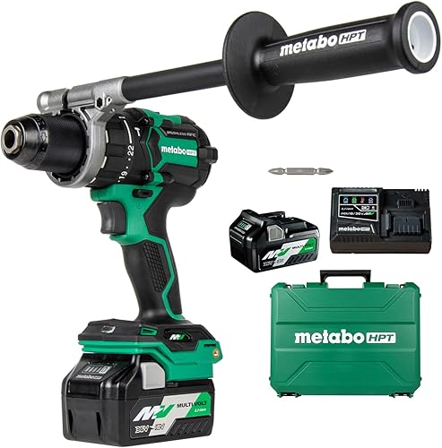 Metabo HPT Kit de taladro de martillo inalámbrico MultiVolt de 36 V sin escobillas de 12 pulgada, kit de taladro eléctrico con baterías Metabo de