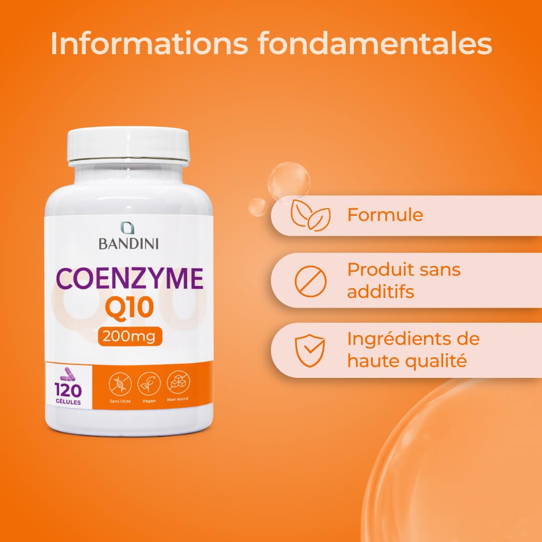 Bandini® Coenzyme Q10 200 mg 120 Gélules (4 Mois) – Puissant Antioxydant Naturel - Protecteur Anti-Age - Co Q 10 Fortement Dosé Vegan – Coq10 Ubiquinone à Haute Biodisponibilité - Absorption Maximale