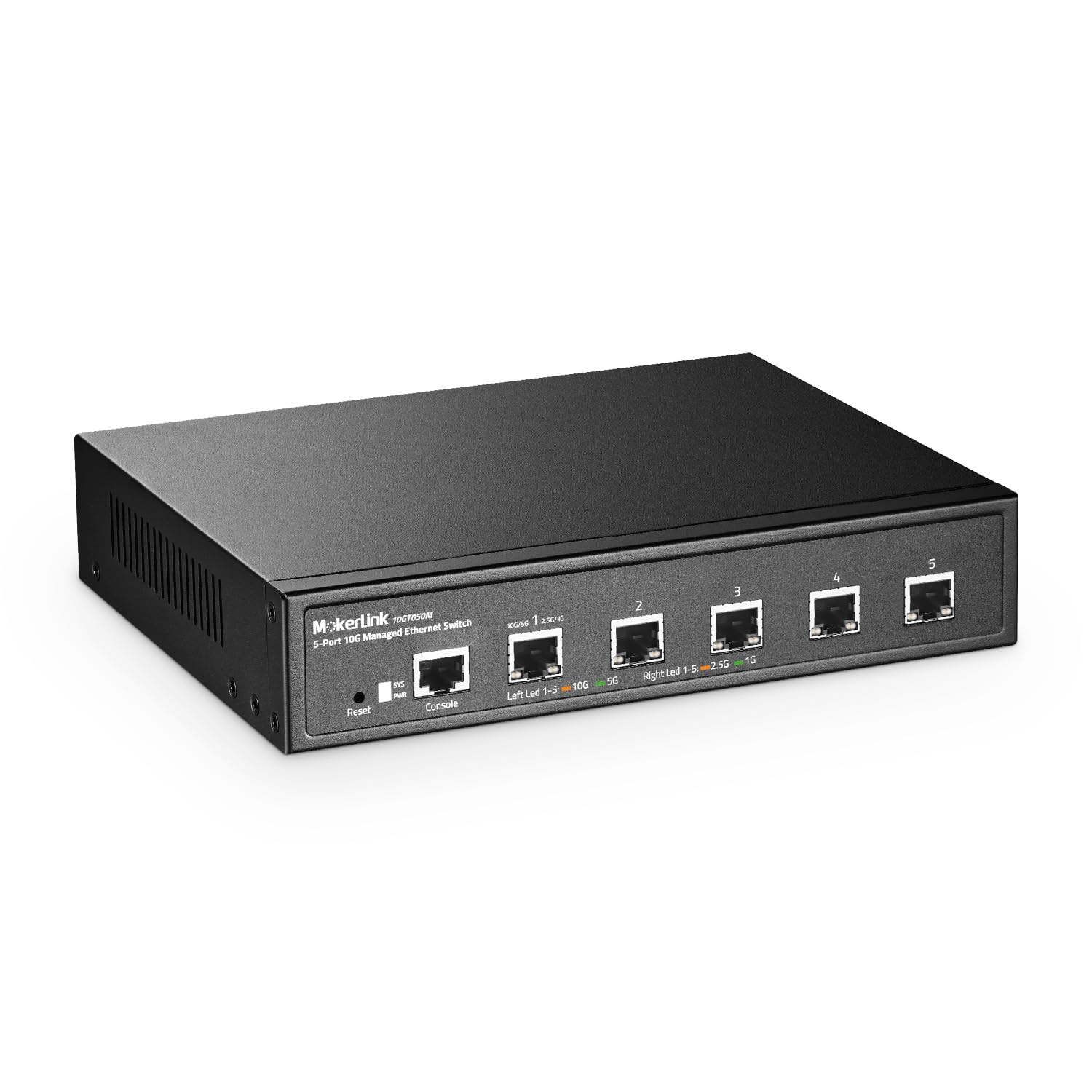 Photo 1 of MokerLink 5 Port 10G Managed Ethernet Switch, 10G/5G/2.5G/1G Auto-Adaptive, L3 Web/CLI Managed, Metal Desktop|Rackmount Network Switch