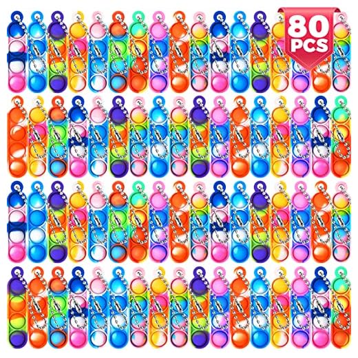 80Pcs Mini Pop Keychain Fidget its Bulk Toys Pack Party Favors for Kids Adult, Poppers Sensory Valentines Day Card Toy Classroom Prizes Boys Girl Easter Gifts Stocking Pinata Goodie Bag Stuffer