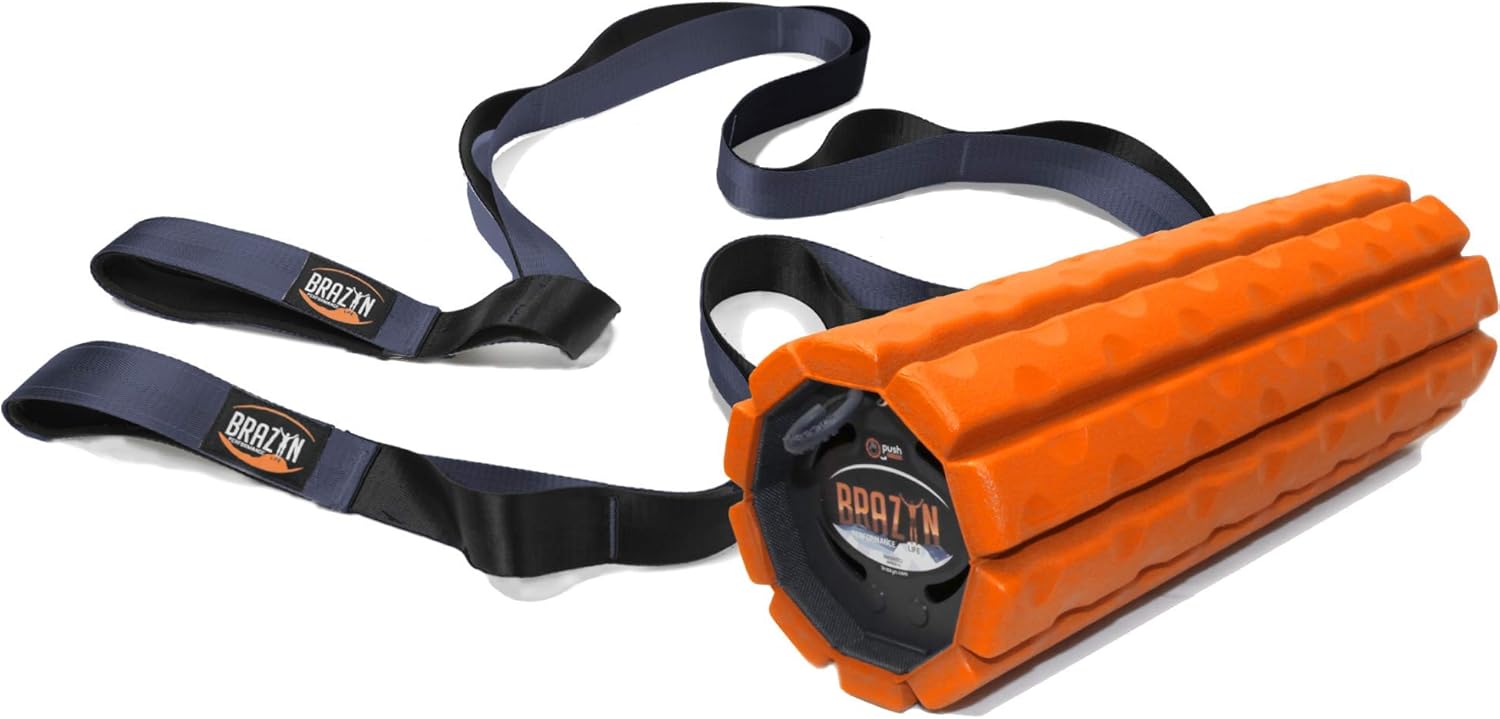 Brazyn Morph Bravo Foam Roller Bundle for Home, Gym, Office, Travel, Athletes | Collapsible & Lightweight Roller for Trigger Point Massage & Mobility Stretching Strap | Multi-Functional 12-Loop Strap