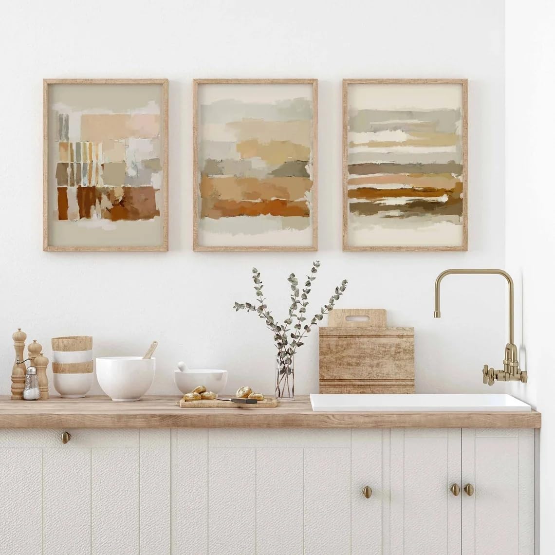 GOSRD Retro Poster Modern Neutral Abstract Canvas Print Painting Beige Earth Tone Nordic Wall Art(60x85cm-3Pcs)