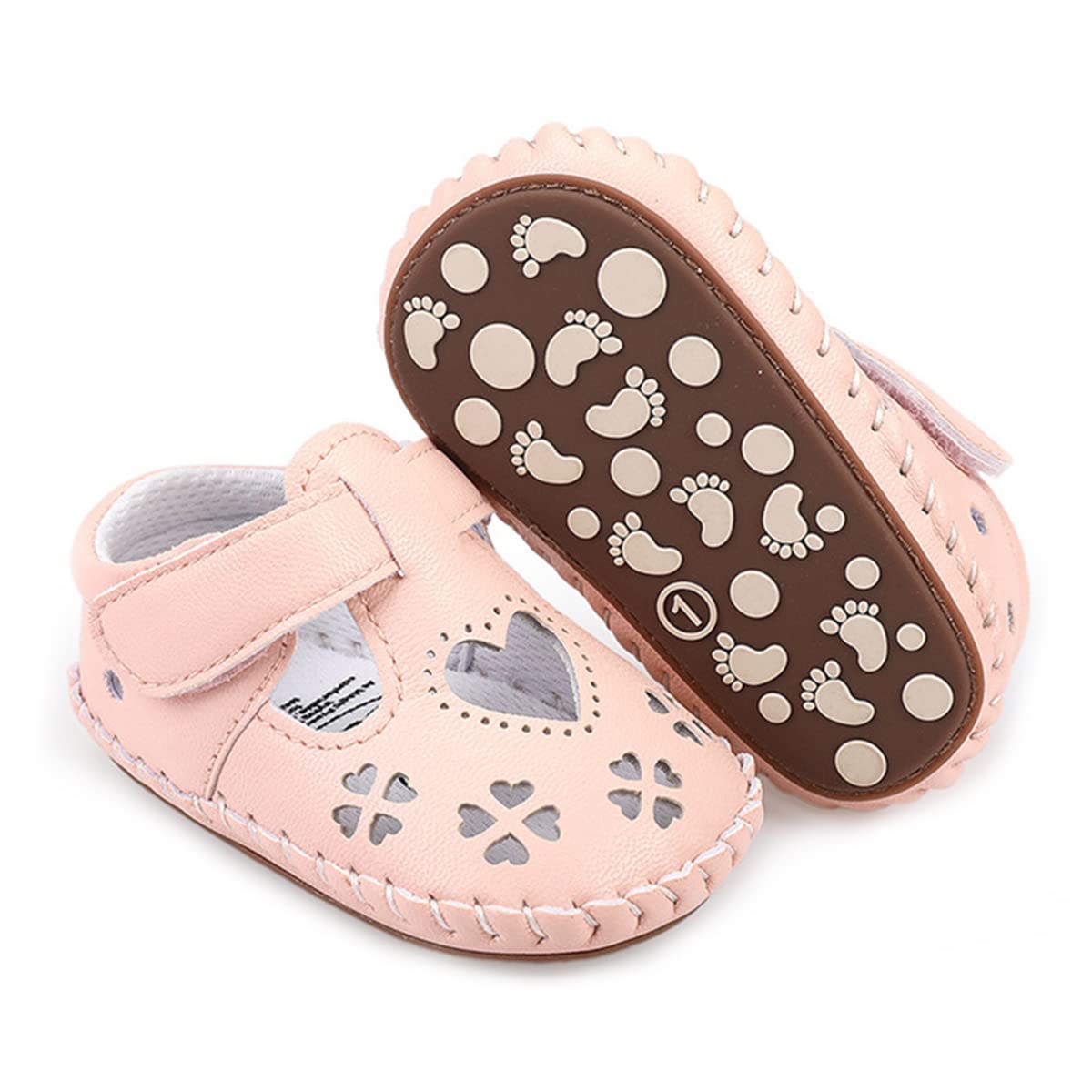 Baby Girls Leather Hard Bottom Walking Sneakers Crib Shoes (12-18