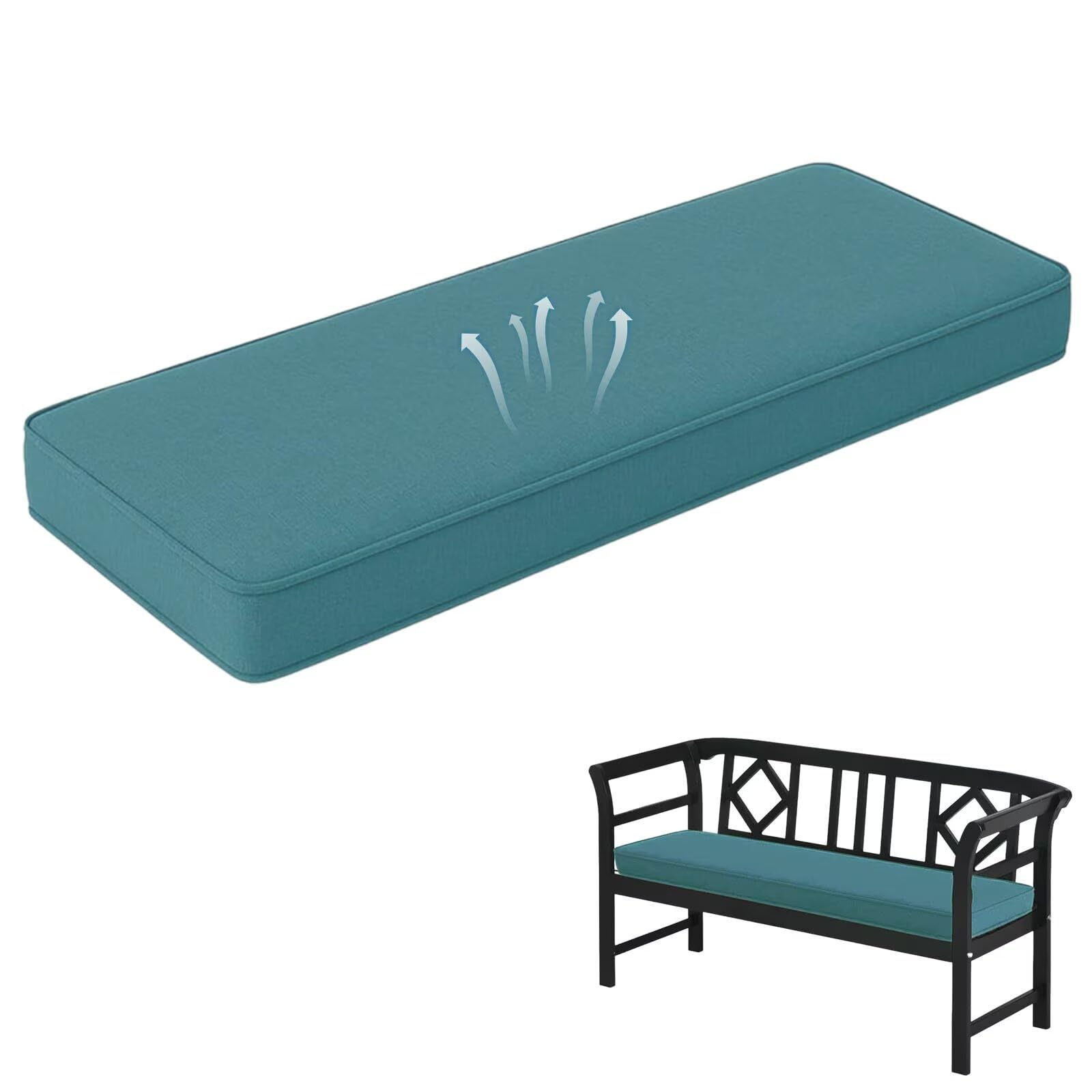 Almohadilla de asiento antideslizante para interiores de 54 x 17 a 3 pulgadas de grosor, color azul y verde, con lazos y para interior de piel y ventana de bahía, mesa larga