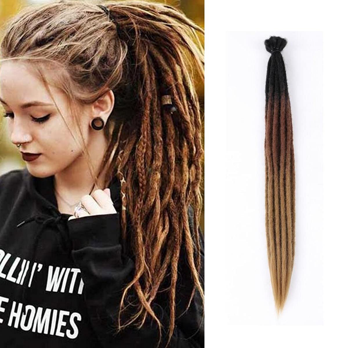 MISS LIRENN® 24" SE Thick Dreadlock Extensions Crochet Dreads Of Synthetic Hair Hip Hop Style For Women and Man (6 Dreadlocks), Multicolor (Multicolor1)-image-8