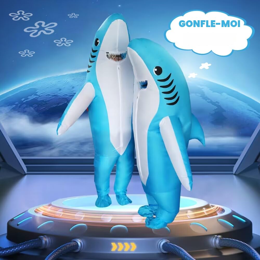 FXICH Déguisement Requin Bleu Gonflable pour Adulte/Enfant, Costume Animal Marin Drôle pour Carnaval, Halloween, Fête et EVG