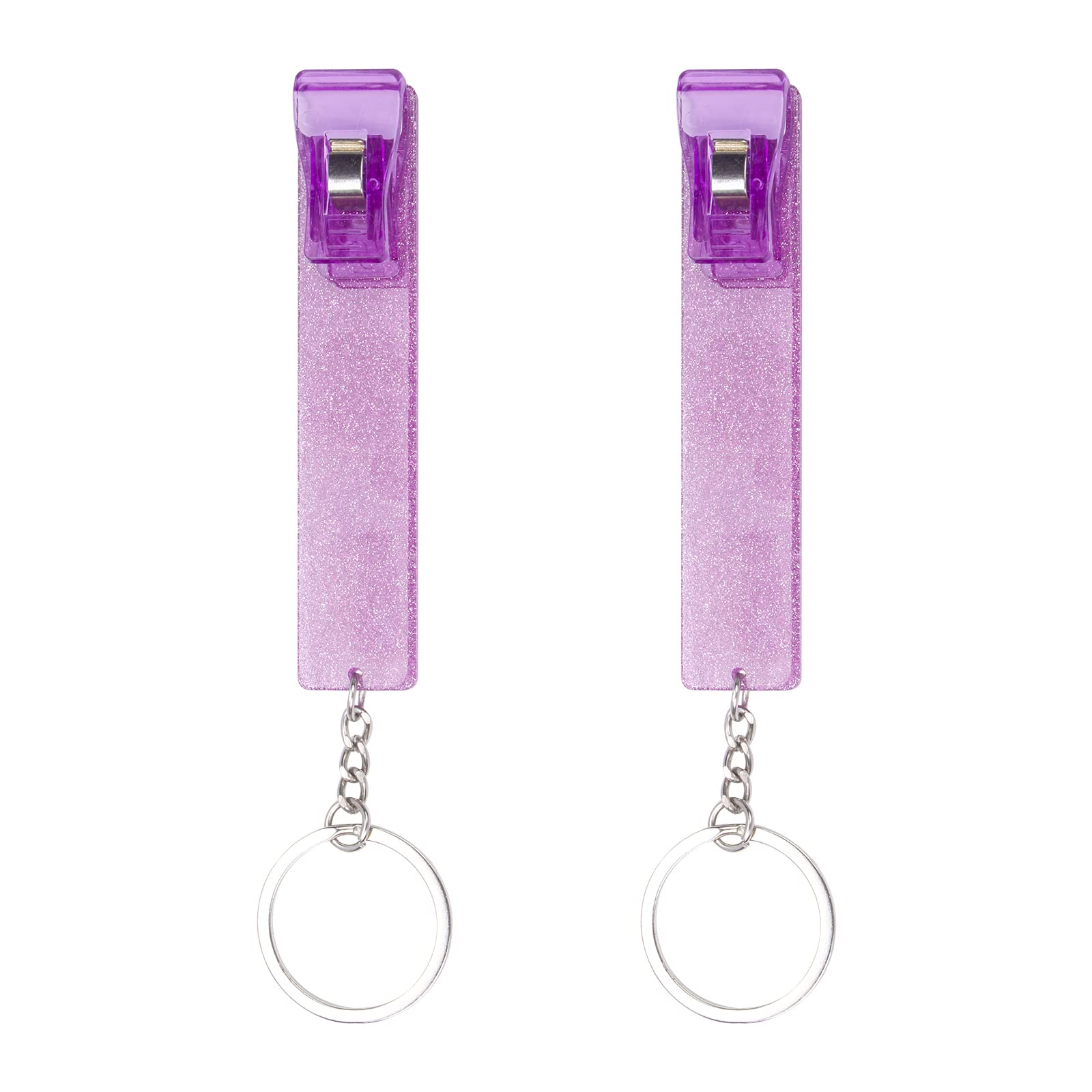 【Newest Upgraded】2PCS Credit Card Puller, Cute Debit Bank Card Grabber for Long Nails ATM Keychain Women with Plastic Clip, Purple + Purple, Standard