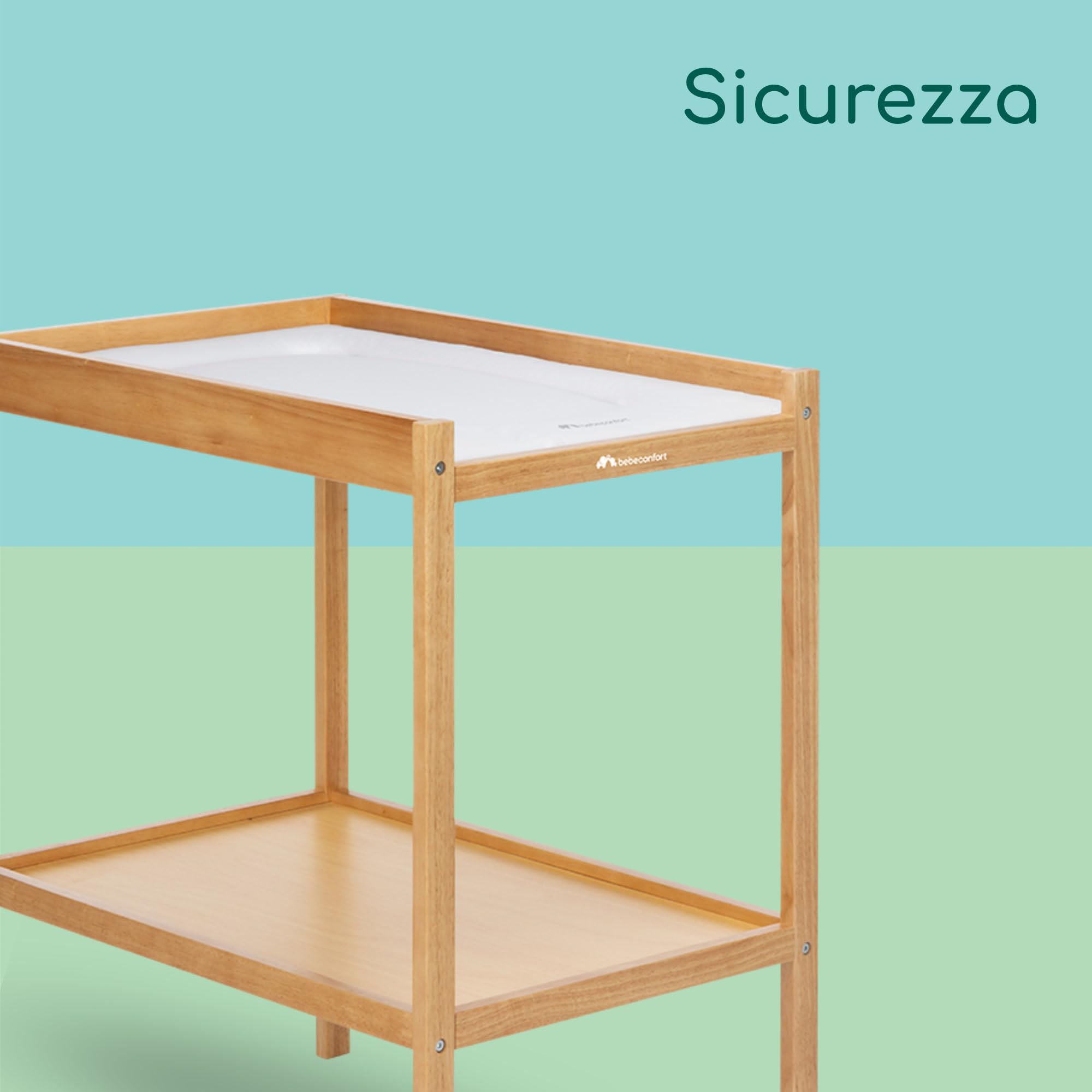 Bebeconfort Daisy, Fasciatoio Neonato, 0-12 mesi (11 kg), Materassino fasciatoio Impermeabile incluso, Facile da pulire, Sicuro, Ripiano Porta Oggetti, Facile da montare, Legno naturale