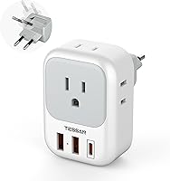 Vista 11 de TESSAN - Adaptador de corriente de viaje para Australia/Nueva Zelanda, 4 tomacorrientes de EE. UU., 3 cargadores USB (1 USB C), adaptador de enchufe