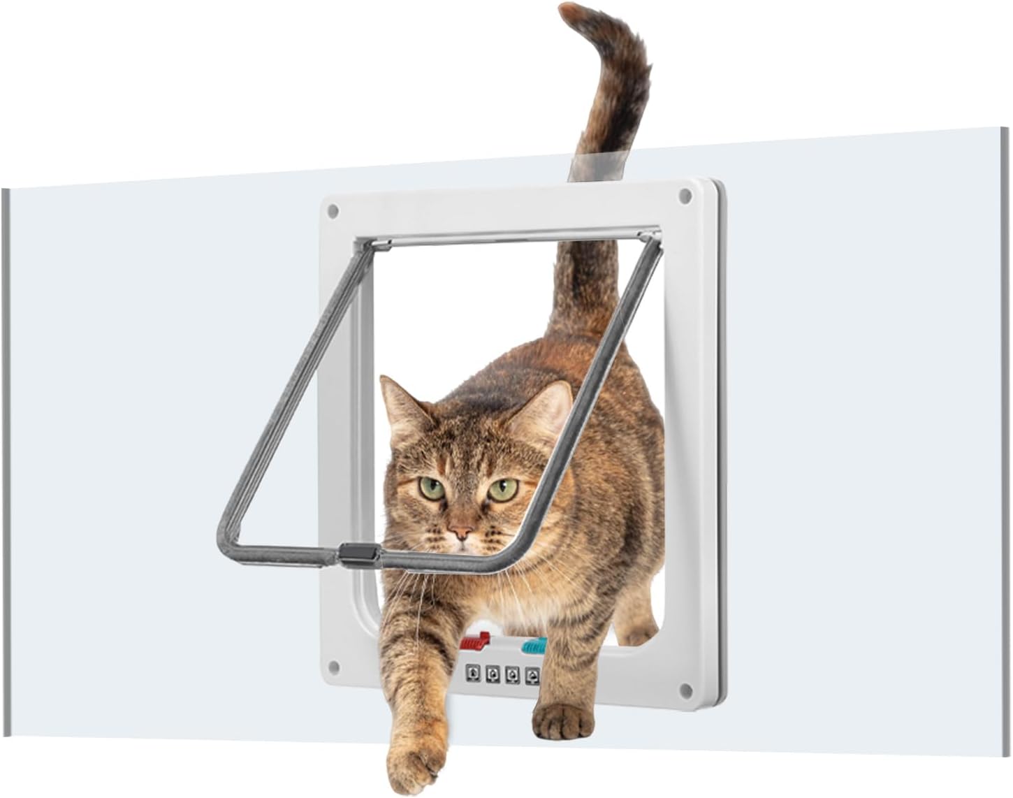 Cat Door for Window, Safety Cat Window with 4 Locking Modes, Fits 18"-32" Window, Pet Friendly Window Cat Door Insert, Ease of Installation, Magnetic Closure, Weatherproof Design, Frosted Plexiglass