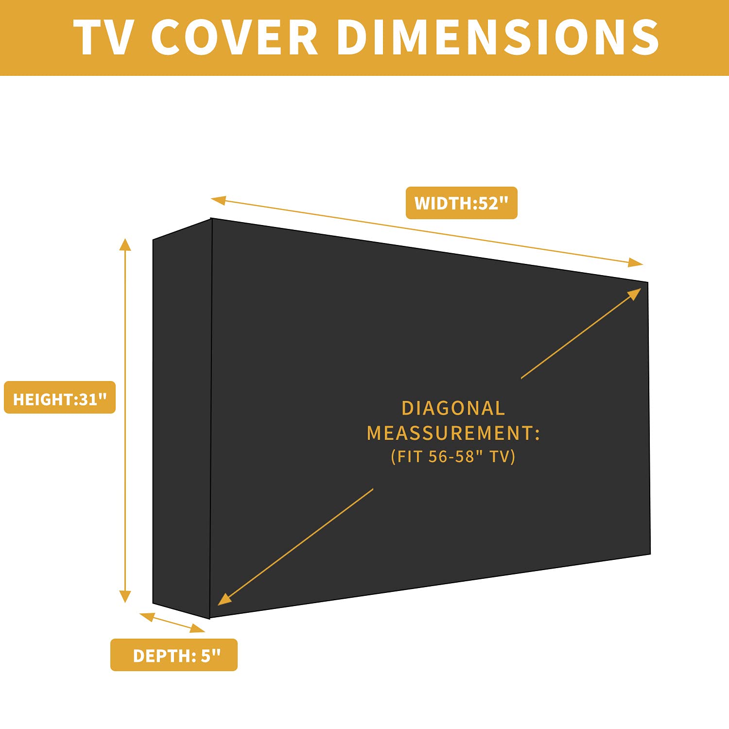 Copertura per TV da esterno per schermo LCD da 56 a 58", LED, impermeabile, resistente alle intemperie e antipolvere con panno di pulizia (58", nero)