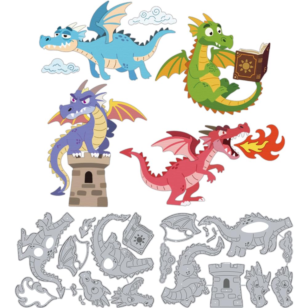 DELORIGIN Funny Dragon Tower Cutting Dies Magic Card Making Die Stencil Carbon Steel Die Cuts Card Scrapbooking Embossing Template Dies for Greeting Cards Craft Paper Album Birthday Invitation Decor