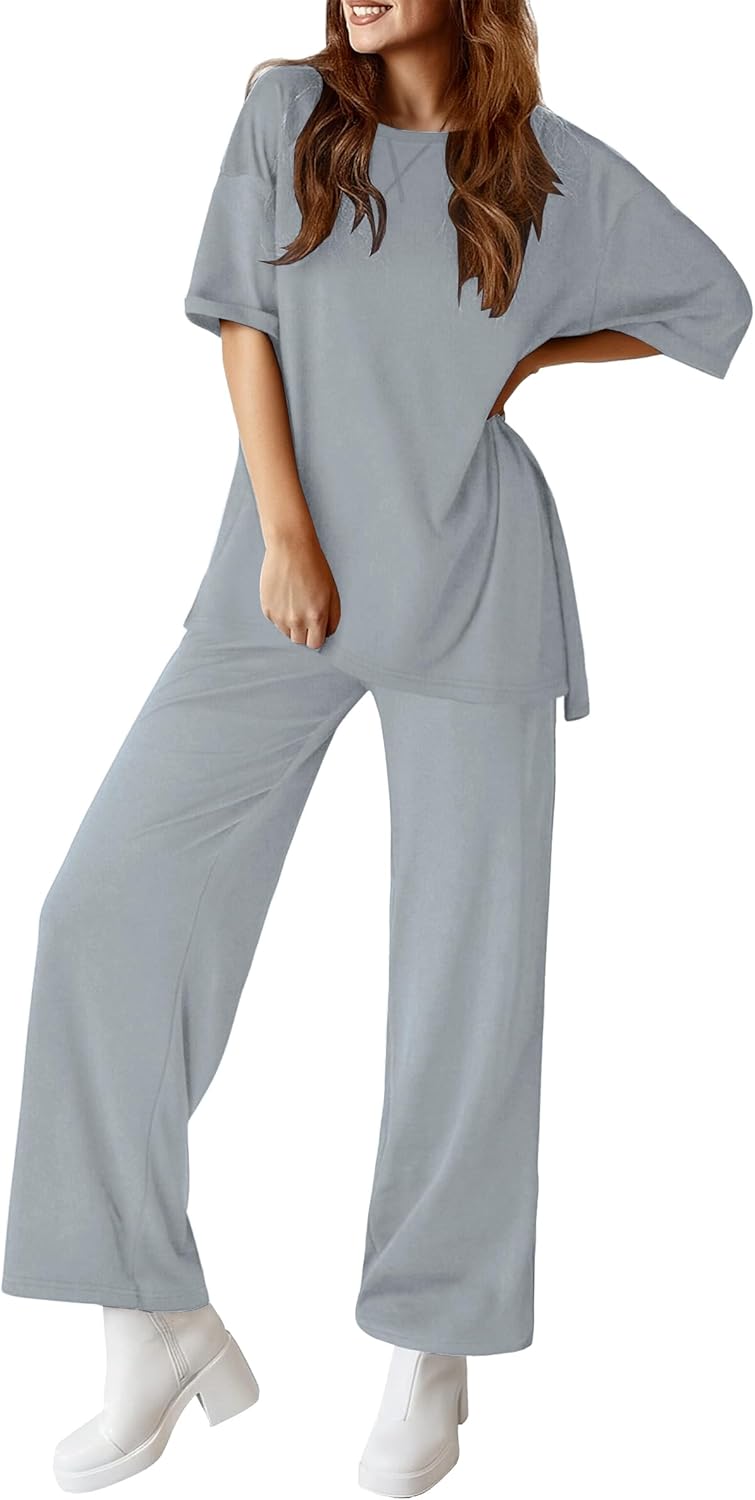 Totatuit Two Piece Sets For Women Summer Travel Vacation Airport Outfits Short Sleeve Oversized Loungewear Sets