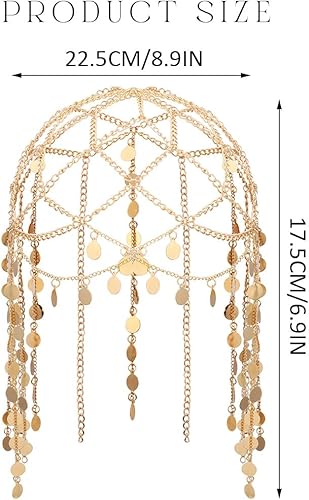 Miniatura 4 de Yean Diadema de lentejuelas doradas para adultos, joyería bohemia para el cabello, borla para festival, disfraz para mujeres y niñas