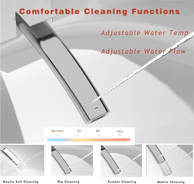 Inodoro inteligente único con bidet integrado, inodoro monobloque inteligente para baño moderno, asiento que se abre y cierra automáticamente, sensor de pie, pantalla LED, luz nocturna, agua tibia y secador (negro) miniatura 7