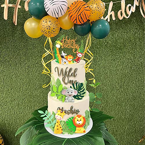 19Pcs Safari Jungle Wild Animals Cake Toppers Mushroom Cake Toppers Spring Insect Cake Toppers With Animal Toys Happy Birthday Topper Leaves For Girls And Boys Jungle Themed Party Baby Shower Supplies #TOP6
