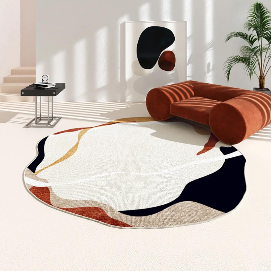 Tapis irrégulier rond 140x140 cm lavable et épais pour le sol du salon