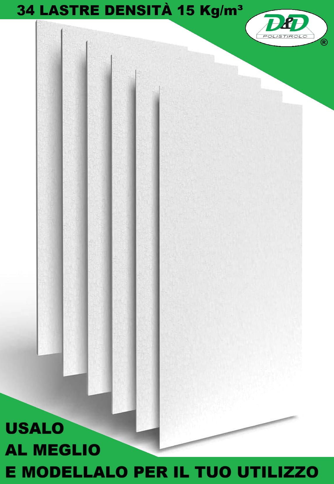 D. & D. Mehrzweck-Polystyrol-Platten 100 cm x 50 cm Dicke 1/1,5/2/2,5/3/3,5/4/4,5/5 cm Dichte 15 kg/m³ (34 Platten à 2 cm) | EPS 80, Dichte 15 kg/m³, vielseitig einsetzbar