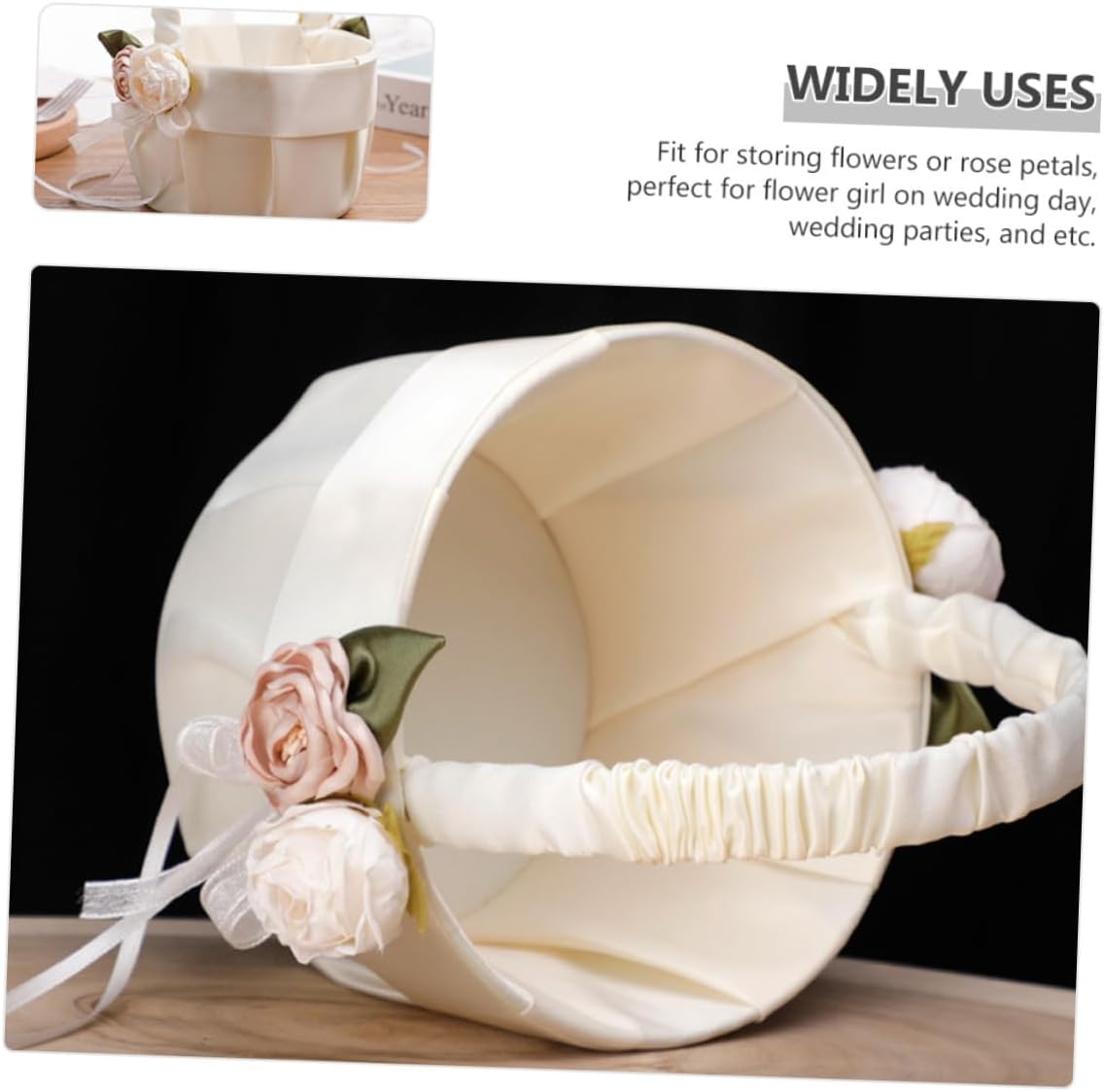 ibasenice Wedding Flower Basket Ivory White Lace Handheld Bridal Petal Basket for Flower Rustic Ceremony Supplies Romantic Wedding Decoration