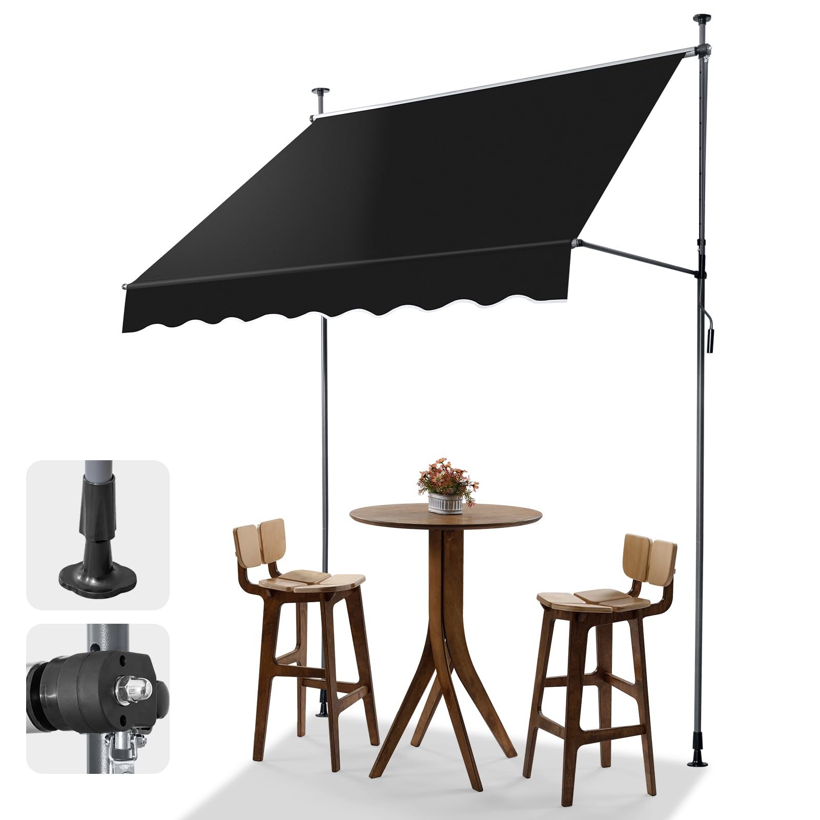 Amazon.de: LEADZM Klemmmarkise 200 cm Breit,Balkon Markise Klein ohne  Bohren,Wasserdicht,Sonnenschutz,UV-bestndig,Hhenverstellbar mit  Handkurbel,fr Terrasse,Balkon,Mietshaus,Garten,Laden,Schwarz