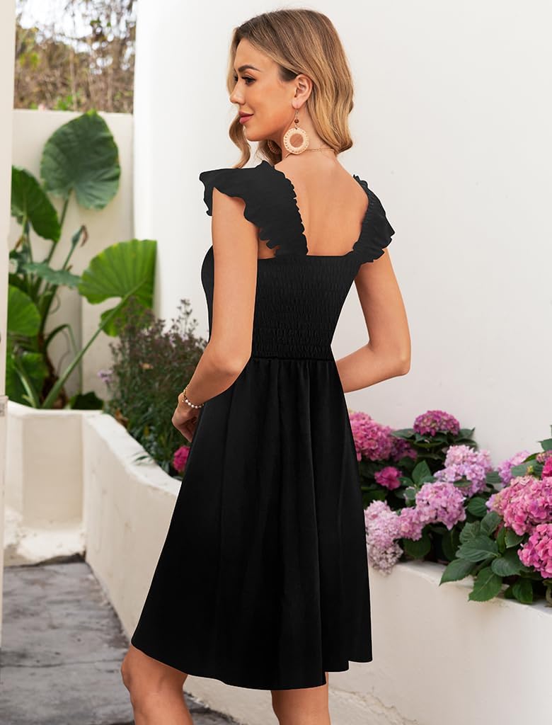 Naggoo Womens Summer Sundresses Sleeveless Square Neck Dress Ruffled Floral Smocked Dress A-line Boho Beach Dresses - Image 4